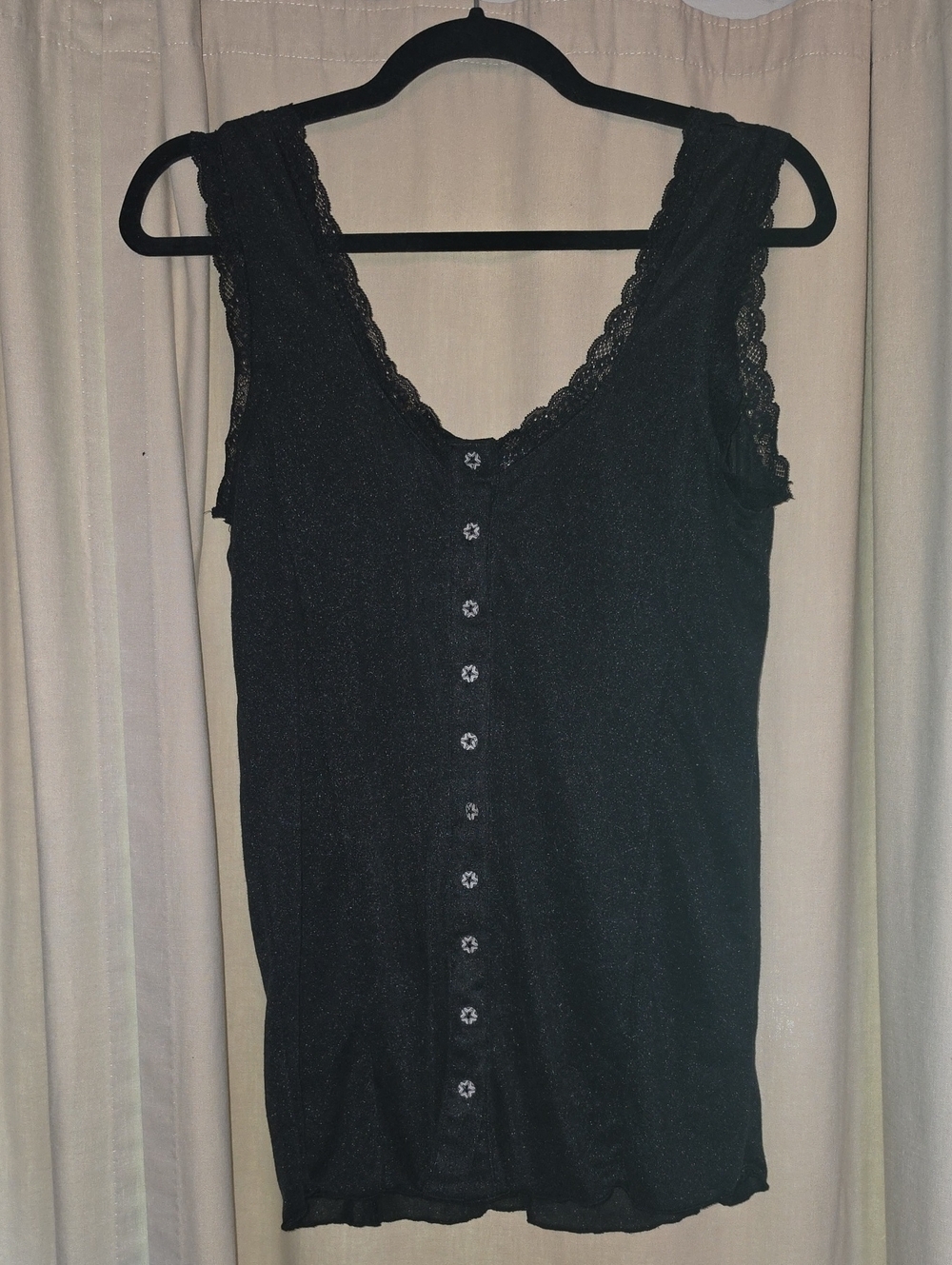 POL Black Lace-Trim Button-Front Camisole NWOT